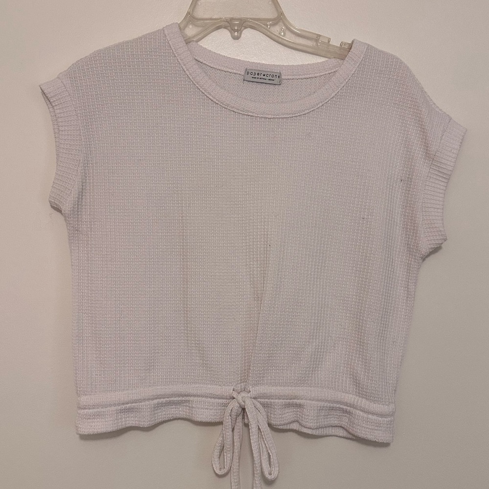 White short sleeve waffle top
